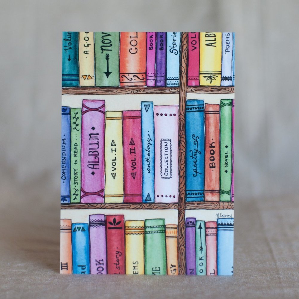 "The Bookshelf" 5x7 Watercolour Print